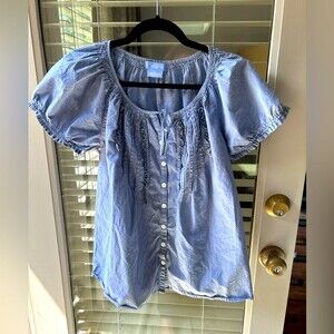 Van Heusen Light Blue Button Up Blouse in Size M